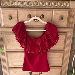 Love University Red Pleated Ruffled Blouse